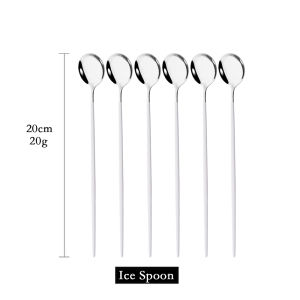 6Pcs Coffee Stirring Spoon Cutlery Set Juice Gold Tea Spoons Dinnerware Ice Cream Long Handle Scoop Tableware Kitchen Tools