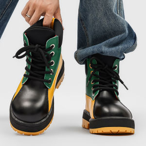 American High Street Martin Boots Mens Autumn Workwear Cute Big Head Short Boots Thick Bottom Heightening Casual Color Block Yellow Boots