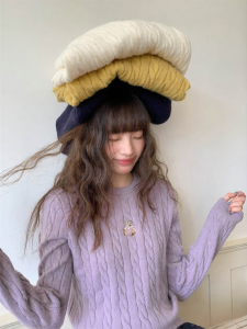 NIHAOKANONG | Áo Len Nữ Thêu Hình Gấu Dệt Cable Knit