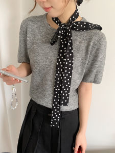 Khăn Choàng Lụa Đen Kẻ Caro Phong Cách Hàn Quốc Cổ Điển 2025 Mới Đa Năng Mỏng Cao Cấp Phụ Kiện Trang Trí Mùa Hè Xuân Thu