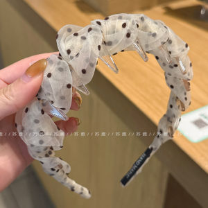 Womens Fashionable Polka Dot Mesh Hairband High Hairline Beautiful Hair Clip Elegant Sensation Outer Wear Hairband