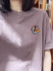 เสื้อยืดคอกลมแขนสั้นผ้าฝ้ายแท้สไตล์ฮ่องกงย้อนยุคสำหรับผู้หญิง แฟชั่นฤดูร้อน ดีไซน์พิมพ์ลาย หลวมๆ สำหรับนักเรียน เสื้อแขนสั้น