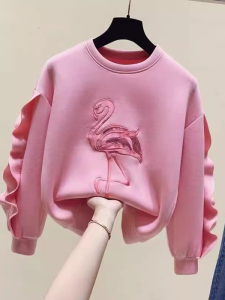 Áo Hoodie Trẻ Em Mùa Xuân Thu Cho Bé Gái Thêu Rộng Bèo Nhún Cổ Tròn Dài Tay Thời Trang Thường Ngày Áo Khoác Ngoài