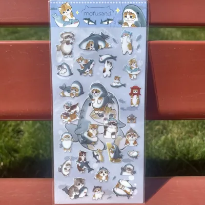 New Mofu Double Transparent PVC Cute Cartoon Shark Cat Stickers Waterproof DIY Craft Glue Sticker Notebook Supplies Business Needs