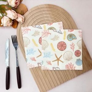 20pcs 33*33cm 2Ply Ocean Themed Colorful Napkins Cartoon Shell Sea Star Conch Party Atmosphere Decoration DIY Decoupage Paper
