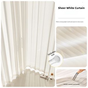 No Drilling Window Curtain Vertical Blinds Light Permeable Not Peepable White Gauze with Rod a Whole Set for Bedroom Bay Window