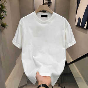 Heavyweight Pure Cotton Mens Solid Color Short Sleeve T-Shirt Loose Fit round Neck Half Sleeve Summer New Style Versatile Top