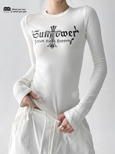 MUYUZI | Slim Fit Letter Print Long Sleeve T-shirt