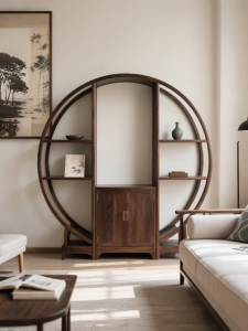 Minimalist New Chinese Style Black Walnut Wood Bookshelf Sòng Aesthetic Multi-Purpose round Storage Rack Traditional Joinery