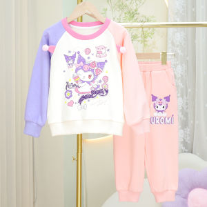 Fashionable Long Sleeve Sweatshirt Set for Girls Color Block Design Comfortable Cotton Material Seasonal Versatility Trendy Kids Outfit