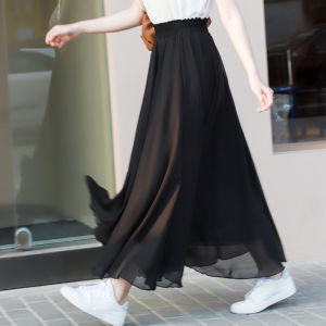 Váy Midi Chữ a Màu Đen Dài Đến Đầu Gối Cho Nữ Mùa Hè Váy Chiffon Xếp Ly Thon Gọn Váy Midi Chữ a Cạp Cao Bằng Polyester