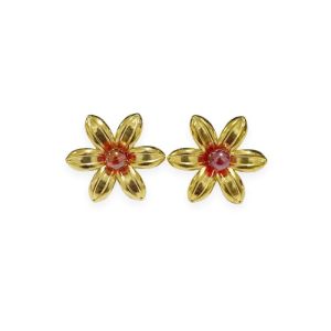 Annchi Red Flower Stud Earrings Anting Tusuk Bunga Metalik Merah Imlek CNY Sangjit