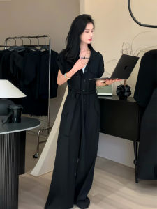 Fashionable Thin Summer Workwear Jumpsuit Womens High Waist Wide Leg Pants High Rise Slimming Street Style Jumpsuit