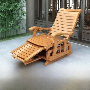 Natural Wooden Rocking Chair Simple Modern Foldable Balcony Leisure Recliner Elderly Lounger Yangtze River Delta Adult Seat