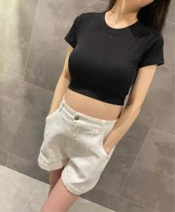 เสื้อครอปคอกลม มีบราในตัว (ibelly1091)