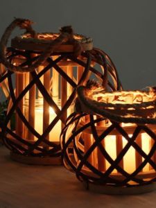 Retro American Lantern Handmade Wicker Natural Willow Home Decorative Lantern Candlestick Creative Hanging Ornament