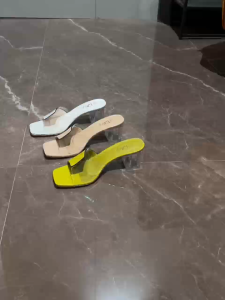 558-5 New Mall Quality Half See Through Slip On 2.5 Inch Heeled Sandals For Women