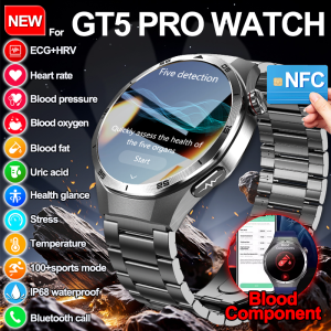 New GT5 Pro ECG Diagnosis Smart Watch Man BP Blood Oxygen Uric Acid Blood Fat Heart Rate Temp Health Monitor Women Smartwatches