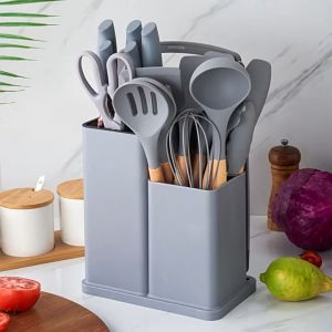 Silicone kitchenware 19-piece non-stick pan cooking spatula kitchenware with storage bucket cutter set(Valentines Day gift)