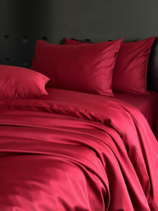 shui yang | Bộ Đồ Chăn Ga Gối Bằng Cotton Sợi Dài Sang Trọng Màu Đỏ