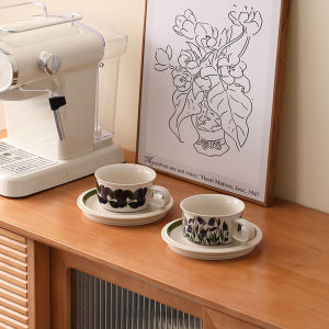 Hand-painted Floral Ceramic Coffee Cup Set French Retro