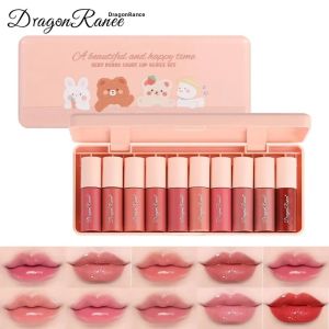 Bộ Son Dưỡng Môi Dragon Ranee 10 Màu Dưỡng Ẩm Chống Nước Không Phai Màu Thiết Kế Hoạt Hình Son Bóng Lỏng Hiệu Ứng Gương Combo Son Môi