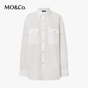 MO&Co. | Adjustable Sleeve Cotton Loose Boyfriend White Shirt