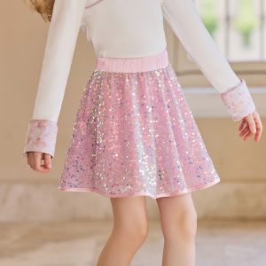 กระโปรงทรงเอ LittleNaive สำหรับเด็กผู้หญิง สีแดง ประดับคริสตัล เสื้อผ้าเด็กฤดูหนาว กระโปรงสั้นทรงเอ กระโปรงสั้นอเนกประสงค์ กระโปรงทรงเอ