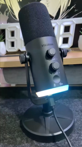 KUSKY USB/XLR Noise Canceling Dynamic Microphone for Podcasting Gaming Streaming Mic with RGB Light Mute Button Noise Cancellation Desktop Stand