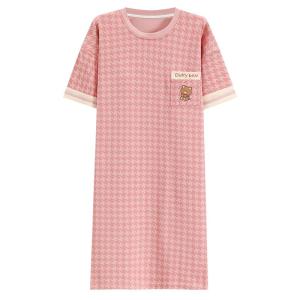 Pure Cotton Sleep Dress with Chest Pad Womens Summer Thin Short Sleeve Integrated Design Home Comfortable Breathable Nightgown