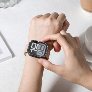 Casing Berlian untuk lWatch Seri 10 9 8 7 6 5 4 3 2 1 SE2/SE Casing Bling Smartwatch Wanita dengan Pelindung Layar Kaca 46Mm 45Mm 44Mm 42Mm 41Mm 40Mm 38Mm