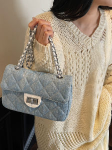 Denim Crossbody Bag Womens Unique Design 2025 New Fashion Autumn Diamond Chain Shoulder Bag Popular Single Shoulder Slant Bag