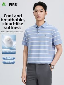 Firs | Silk Modal Stripe Cotton Polo Shirt