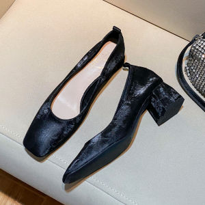 Comfortable Chinese Style Chunky Heel Womens Shoes Soft Leather Commute Professional Flat Mouth Fashionable All-Match