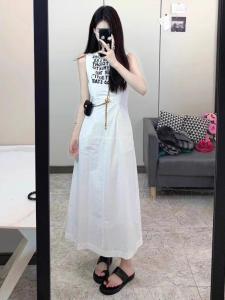 Váy Vest Không Tay in Chữ Mùa Hè Cho Nữ Váy Chữ a Cạp Cao Cỡ Nhỏ Phong Cách Hàn Quốc Dài Vừa Phải Ôm Eo