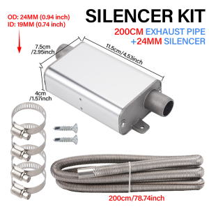 24mm Exhaust Muffler Kit Stainless Steel 2M 78.74inch Pipe Aluminum Alloy Accessory For 2‑8Kw Diesel Heater RV Truck Ship