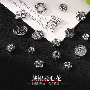 ทําด้วยมือ DIY เงินอุปกรณ์เสริมรูปหัวใจเงิน Charms ลูกปัดลูกปัดหลวมวัสดุสําหรับสร้อยข้อมือและสร้อยคอ