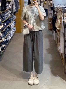 Bộ Đồ Hai Mảnh Phong Cách Nghệ Thuật Cỡ Lớn Tay Ngắn Quần Ống Rộng Chín Điểm Áo Sơ Mi Trên Cùng Quần Áo Mùa Hè Thời Trang