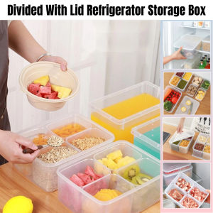 Portable Refrigerator Food Crisper Kitchen Plastic Transparent Food Multi-Grid Storage Box With Lid
