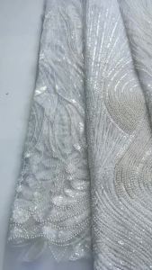 5 Yards White Lace Fabric High Quality 2026 Luxury Bride African Beaded Lace Fabric Elegant Wedding Dress for Sewing 5003