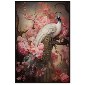 Tranh treo tường tranh dán tường chim công trắng và hoa mẫu đơn đẹp tranh phong thủy. CGI-114