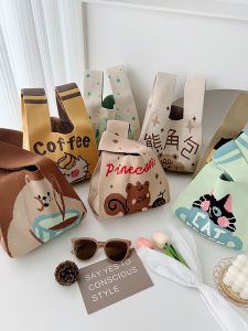 Cute Cartoon Knitted Handbag Womens 2025 New Style Versatile Vest Bag Daily Carry-On Soft Handle Polyester Material