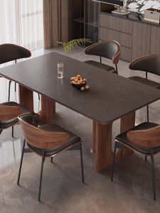 2025 Advanced Long Rectangle Retro Solid Wood Rock Board Dining Table Chair Set Home Small Apartment French Style Dinner Table
