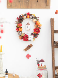 New Year Decorations Red Entrance Flower Ring Glass Door TV Background Wall Hanging Ornaments High-End Feeling Room Decorations