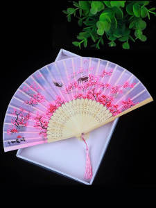 Portable Classic Dance Fan Hanfu Children Sakura Bamboo Flag Robe Vintage Foldable Fan Home Daily Use Small Silk Fan