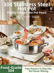 HANXIAO | Dual Chamber Stainless Steel Hot Pot Home & Induction Cooker Suitable Large