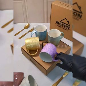 MASON Gelas Keramik / Gelas Aesthetic Mug 300ml Motif Glitter