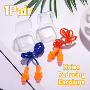 1 Pair Earplugs with Rope Soft Reusable Waterproof Swimming Sleeping Noise Reduction Silicone Earplugs