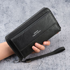 2025 New Mens Wallet Large Capacity Long Zipper Buckle Handheld Phone Bag Multi-Card Casual Leather Wallet for Youth