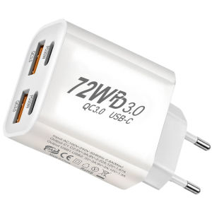 72W GaN Dual Port USB Type-C Charger PD QC3.0 Fast Charging Travel Wall Charger For IPhone17 16 15 Samsung Xiaomi Redmi Oneplus